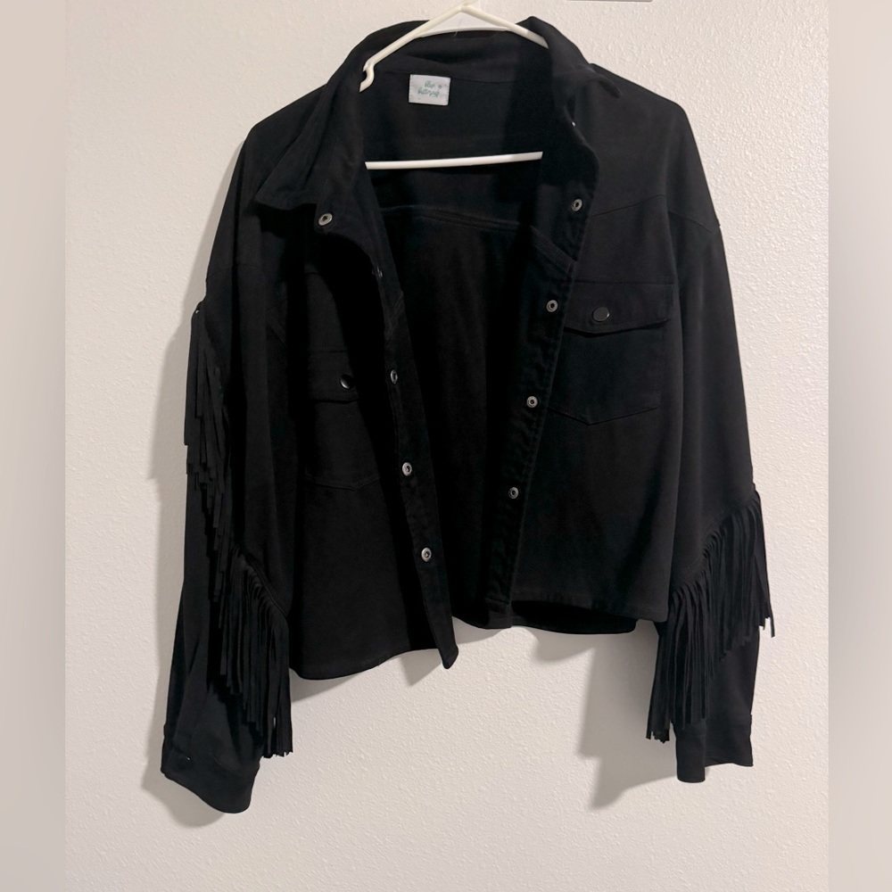 Black suede fringe jacket